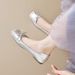 French Single Shoes Women's Flat Bow Grandma Shoes Soft Sole Light Mouth Silver Mary Jane Shoes_vogvips.com