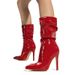 Pointed Toe Stacked Heel Knee High Boots For Women - Shiny Patent Leather Riding Boots With Side Zipper, Fashionable Stiletto Heels_vogvips.com