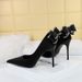 3265-H36M Korean Fashion Banquet Slim Women's High Heels Shallow Mouth Pointed Back Bow Single Shoes_vogvips.com