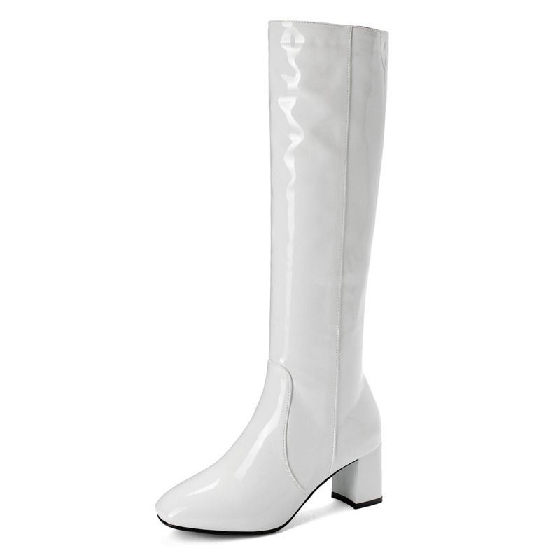 40-45 Women's Shoes Simple Round Toe Chunky Heel Side Zipper Long Over-the-Knee High Boots_vogvips.com