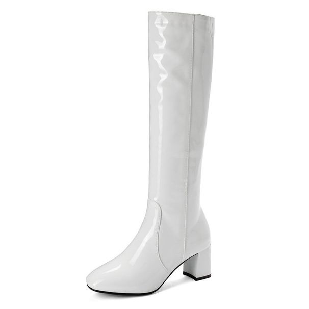 40-45 Women's Shoes Simple Round Toe Chunky Heel Side Zipper Long Over-the-Knee High Boots_vogvips.com