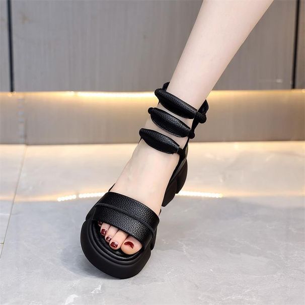 Soft Leather Hollowed-out Roman Sandals Women's Open-toed Rear Zipper Lightweight Platform Bag And Fish Mouth Sandals_vogvips.com