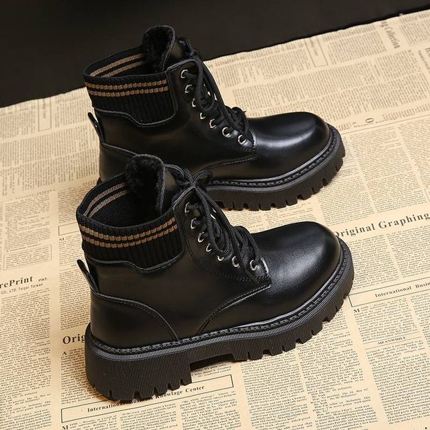 Top Lace-up Women's Boots 2025-1 New Autumn And Winter, Black And White Thick-soled With Fleece_vogvips.com