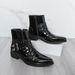 New Fashion Shiny Black Men's High Top Shoes Martin Boots Trendy Short Boots Fashionable Pointed Toe Short Boots Banquet Dress Men's Boots_vogvips.com