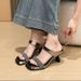 Summer Black Rhinestone Square Toe Chunky Heel Sandals - Women's Commute-friendly, Versatile, Slimming, And Elegant High Heel Sandals_vogvips.com