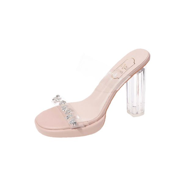Transparent Rhinestone High-heeled Women, Summer Fashion New Style, Waterproof Platform, Chunky Heel, Suitable For_vogvips.com