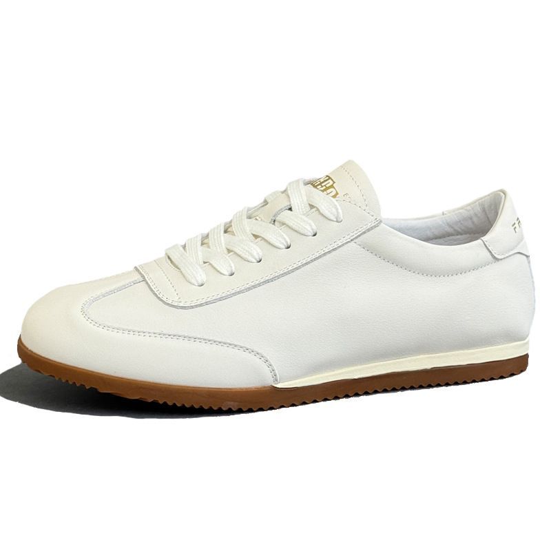 Top-layer Cowhide Light Luxury Sneakers, Baseball Flat Comfortable German Training White Versatile Casual Sports Shoes,_vogvips.com
