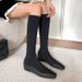 Women's Stretchy High-Cut Sock Boots With Hidden Heel Lift - Square Toe, Flat Sole, Slouchy Over-the-Knee Boots For Autumn/Winter_vogvips.com