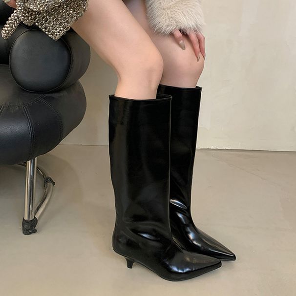 Women's Shoes Wedge Heel Wide Barrel Knight Boots Autumn And Winter Simple Temperament Plus Velvet High Boots Long Boots Not Over The Knee Boots_vogvips.com
