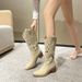Embroidered Western Cowboy Chunky Heel V-Cut Hole Knight Various Sizes Breathable Women's Boots 41-43 Plus Size_vogvips.com