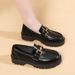 Black Loafers With Gold Chain Buckle - Chunky Sole Slip-On Casual Shoes For Women (Vintage Style)_vogvips.com