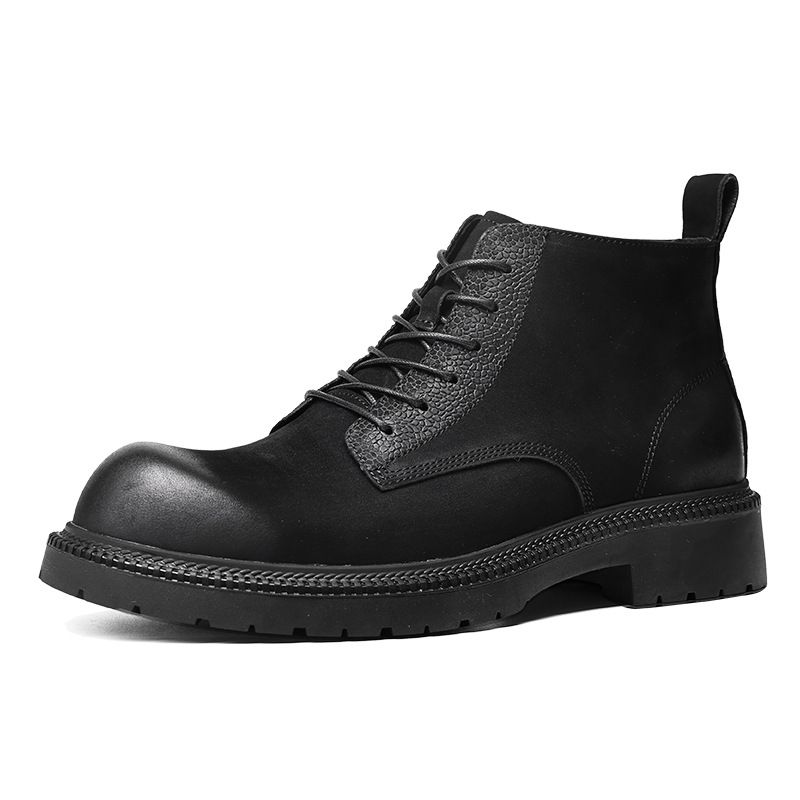 European Warm Series Autumn Winter Thick-Soled Round-Toe Martin Men's Short Leather With Fleece Lining Warm Trendy Work Boots_vogvips.com