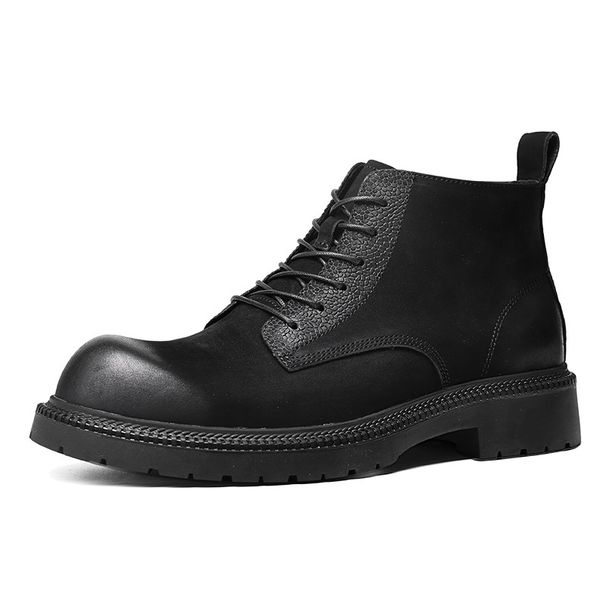 European Warm Series Autumn Winter Thick-Soled Round-Toe Martin Men's Short Leather With Fleece Lining Warm Trendy Work Boots_vogvips.com