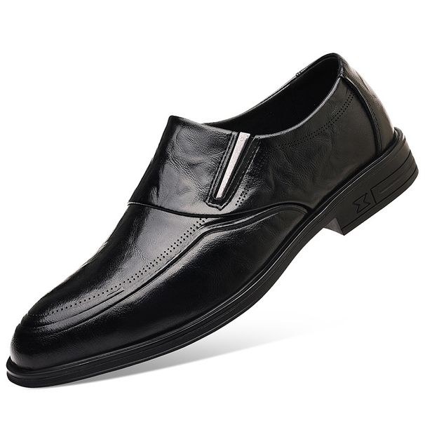 Spring Men's Leather Pointed Toe Lace-up Business Youth Black Formal British Korean Style Wedding Trend Shoes_vogvips.com