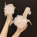 Feather Floral Slip-on For Women, 2026 Summer Comfortable Crystal Chunky High-heeled Shoes, Versatile And Lightweight_vogvips.com