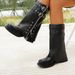 Chunky Heel Square Toe Mid-Calf Boots For Women - Belt Buckle Motorcycle Riding Boots With PU Upper & Rubber Sole_vogvips.com