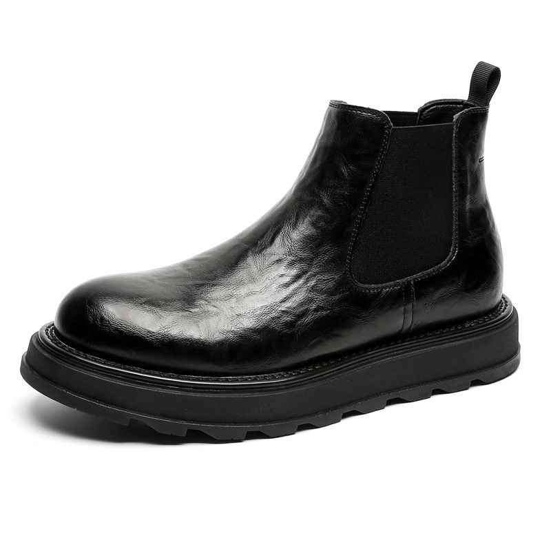 Chelsea Boots Men's Pleated Design Mid-top Leather Shoes Retro Low-top Martin Boots Tide_vogvips.com