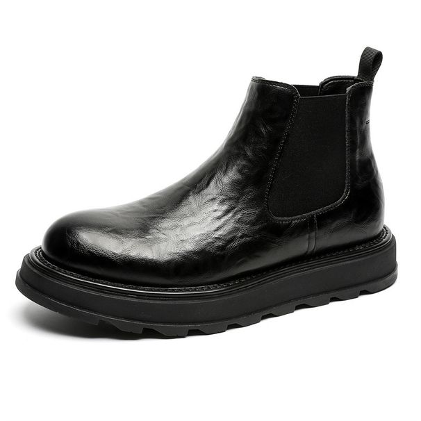 Chelsea Boots Men's Pleated Design Mid-top Leather Shoes Retro Low-top Martin Boots Tide_vogvips.com