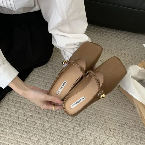 French Flats Slippers Classic Dress Sandal Women Pu Solid Color Square Toe Casual Shoes Size Ss_vogvips.com
