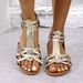 New Summer Bohemian Chic Color Block Roman Women's Plus Size Flat Sandals_vogvips.com