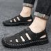 Men's Summer Closed-Toe Genuine Leather Sandals For Outdoor Driving, Soft Sole, Non-Slip, Water-Resistant, Hollow Out,_vogvips.com