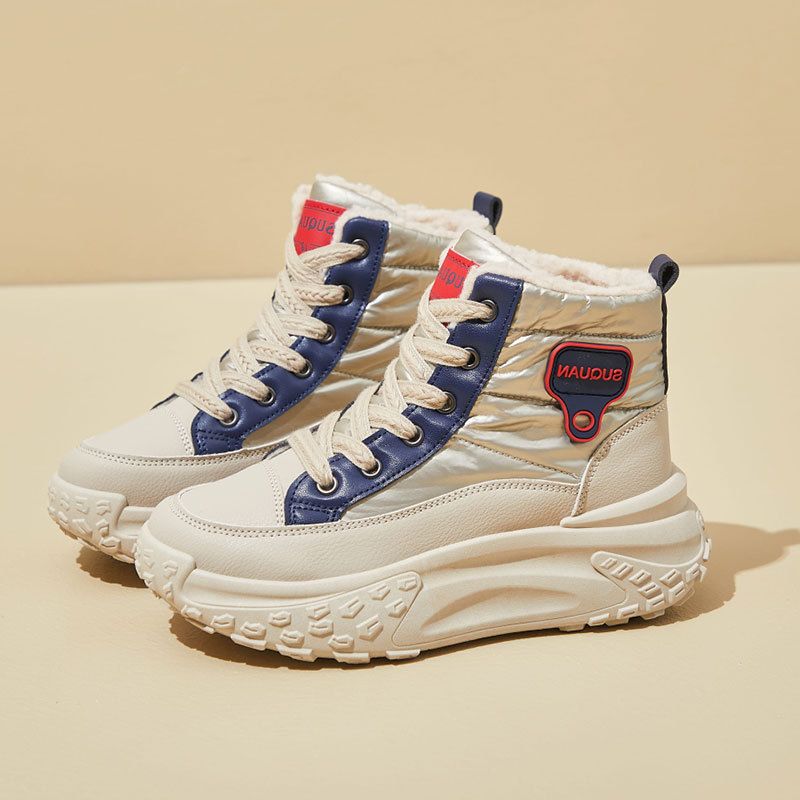 High-top Snow Boots Women's Velvet Thickened Warm And Non-slip Thick-soled Heightened Cold-proof Cotton Shoes_vogvips.com