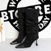 858-11 Stiletto Heel Pointed Toe Pleated Stacked Women's Long Wide Shaft Over-the-Knee High Riding Boots_vogvips.com