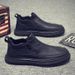 Men's Slip-On Mid-Top Zipper Casual Shoes Black Motorcycle Leather Trendy Sneakers_vogvips.com