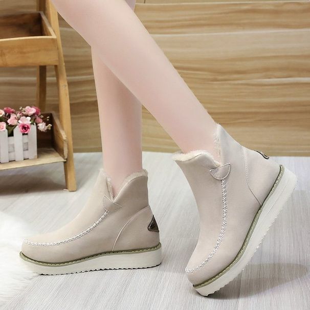 Women's Shoes Chunky Sole Round Toe Mid-Calf Boots - Winter Warm Fleece Lined Casual Slip-On Shoes With Rubber Outsole_vogvips.com