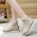 Women's Shoes Chunky Sole Round Toe Mid-Calf Boots - Winter Warm Fleece Lined Casual Slip-On Shoes With Rubber Outsole_vogvips.com