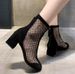 Plus Size New Fashion Sexy Mesh Hollow Solid Color Square Chunky Heel Short Boots For Women_vogvips.com