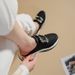New Rhinestone Square Buckle Half Slippers Women's Genuine Leather Casual Sports Shoes Inner Heightening Single Shoes Slippers_vogvips.com