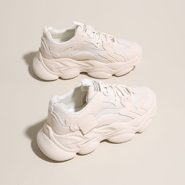 Fashion Sport 2025 New Summer Black Casual Chunky Sneakers Women Mesh Leather Platform Shoes_vogvips.com