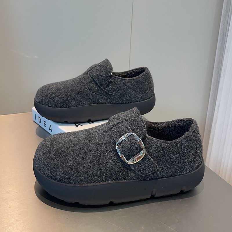 Vintage Series Gray Fleece-Lined For Women 2025 Autumn Winter New Thick-Soled Height-Increasing Slip-On Warm_vogvips.com