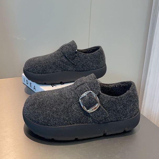 Vintage Series Gray Fleece-Lined For Women 2025 Autumn Winter New Thick-Soled Height-Increasing Slip-On Warm_vogvips.com