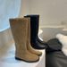 Korean High Boots For Women, Square Toe, 2024 Autumn New Long Over-the-Knee Versatile Riding Boots, Suede Slip-On_vogvips.com