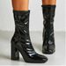 Women's Chunky Heel Platform Chelsea Boots - High Shine Patent Leather, 8cm Block Heel, Side Zipper, Comfortable Mid-Calf Boots For Fall & Winter_vogvips.com