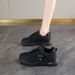 Soft Sole Black Dad Shoes For Women, Summer Breathable Lightweight Non-Tiring Work Shoes, Non-Slip Sneakers_vogvips.com