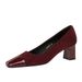 5297 Style Fashionable, Simple Versatile Women's With Thick Midsole Shallow Mouth Suede Splicing Square Toe Spring And_vogvips.com