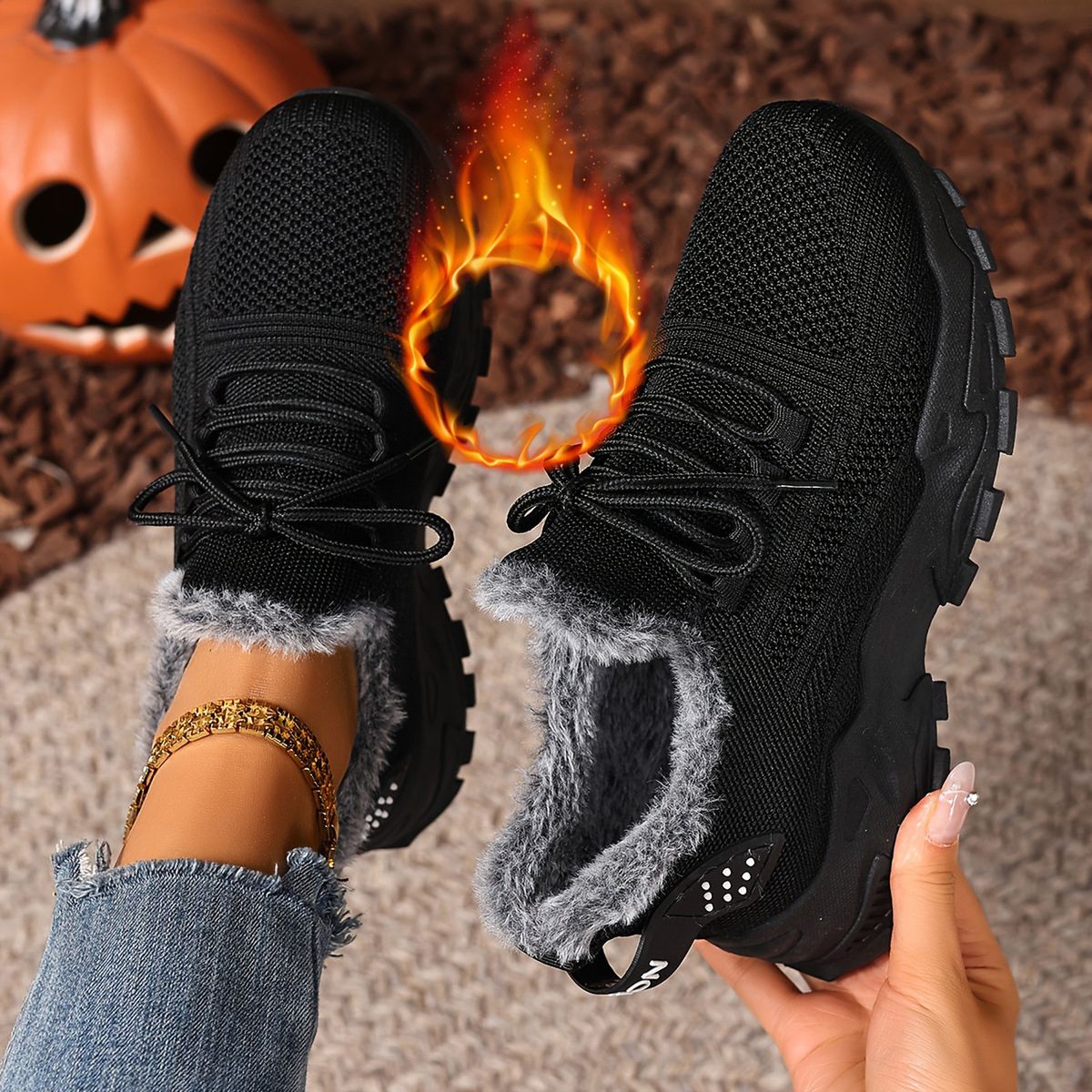 Winter Warm Anti Slip Soles Suitable For Cold Weather Outdoor Walking Sports Shoes Women Sneakers_vogvips.com