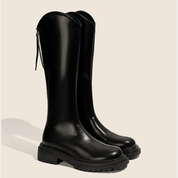 Versatile Winter New Slimming V-Cut Knight Mid-High Long Over-the-Knee Thick Sole Chunky Heel High Tube Boots For Women_vogvips.com