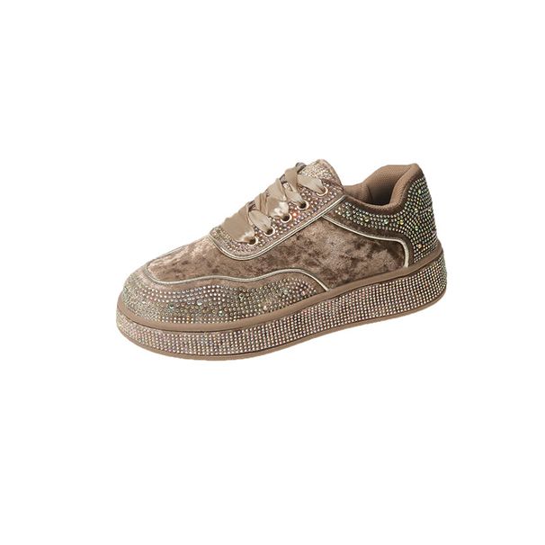 Women's Rhinestone Fashion Sneakers - Chunky Sole Lace-Up Casual Shoes For All Seasons_vogvips.com