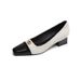 Women's French Pointy High Heels Small Fragrance Black And White Color Temperament Thick Heel Shoes Big Size_vogvips.com