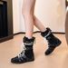 Women Boxing Boots Sheepskin Version ~ Niche Flat Belt Boxing For Women With 5Cm Hidden Heel, Back Zip Martin Boots, Western Hunting Duck_vogvips.com