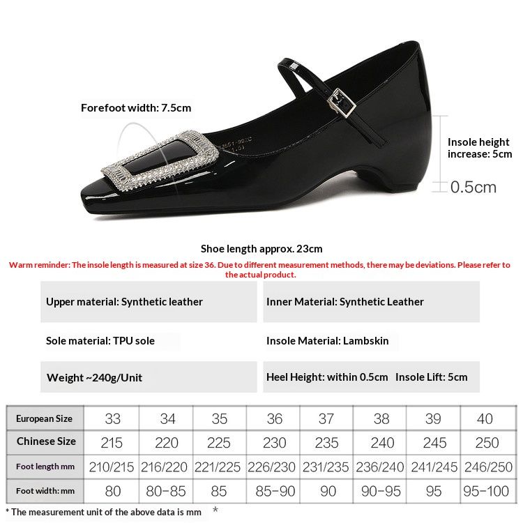 Cameido Rhinestone Square Buckle Mary Jane Shoes For Women With Inner Height In Spring_vogvips.com