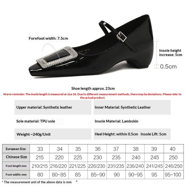 Cameido Rhinestone Square Buckle Mary Jane Shoes For Women With Inner Height In Spring_vogvips.com