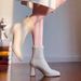 2025 Autumn Winter New French Style High Ankle For Petite Women Chunky Heel Square Toe White Stretch Slim Bare Boots_vogvips.com