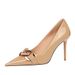 Women's Pointed Toe Stiletto Heels - Ultra High Heel Dress Pumps With Buckle Detail In Green, Black & Nude | Sizes 34-43 | Office & Evening Wear_vogvips.com