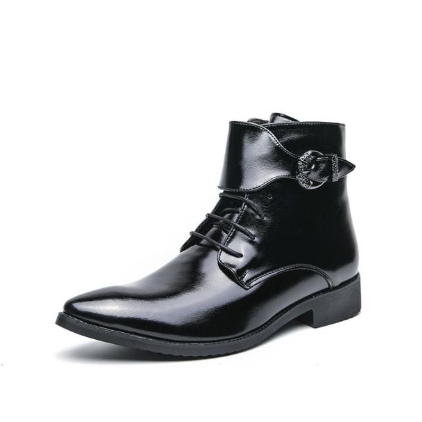 New Fashion Brown Retro Chelsea Boots Men's Pointed Toe Suit Martin Boots British Crocodile Pattern Business Men's Boots Leather Short Boots_vogvips.com