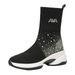 Thin New Knitted Thick Muffin Wedge Socks Plaid Non-Slip Women Shoes Genuine Leather Soft Bottom Elastic Boots_vogvips.com